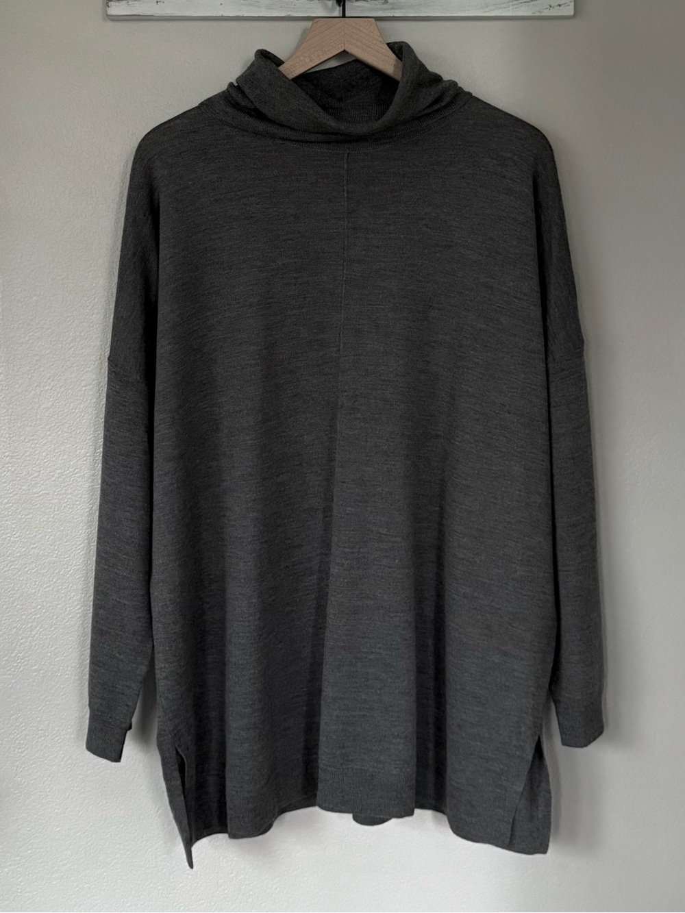 EILEEN FISHER XL Merino Wool Long Tunic Dress Charcoal Ash Gray • Neutral Winter